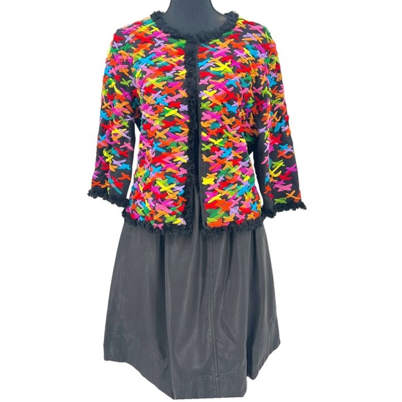 Michael Simon Women's Sweater Multi-Color Fishnet Woven Ribbons Cardigan Large - Picture 6 of 9